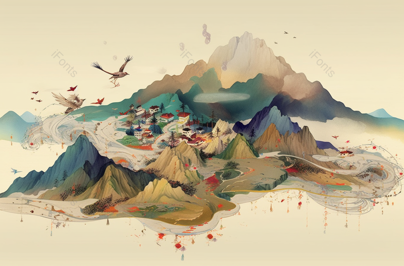 青绿山水简约地形图水墨画背景,插画/手绘图,插画/手绘图库,插画/手绘图下载,插画/手绘